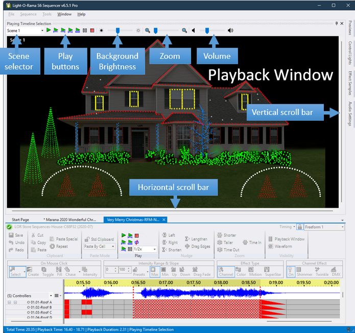 The Playback Window displaying a simulation of the lights while the sequence is being played The Playback Window displaying a simulation of the lights while the sequence is being played
