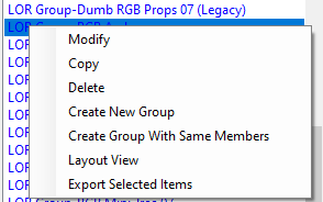 The Prop and Group List with right-click menu displayed The Prop and Group List with right-click menu displayed