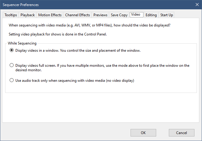 The Sequencer Preferences - Video Tab The Sequencer Preferences - Video Tab