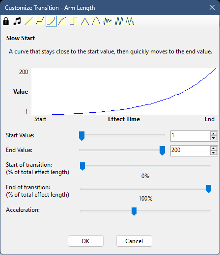 Customizing a slider transition. Here we are customizing Arm Length (as shown in the window title). Customizing a slider transition. Here we are customizing Arm Length (as shown in the window title).