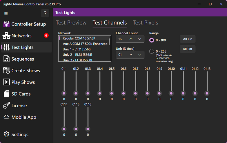 Test channels Test channels