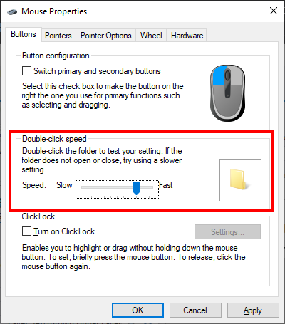 The double-click speed setting The double-click speed setting