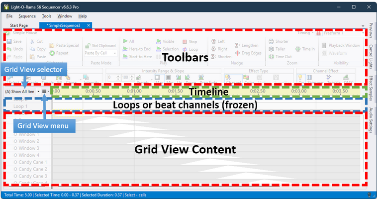 Areas within the Sequence Tab